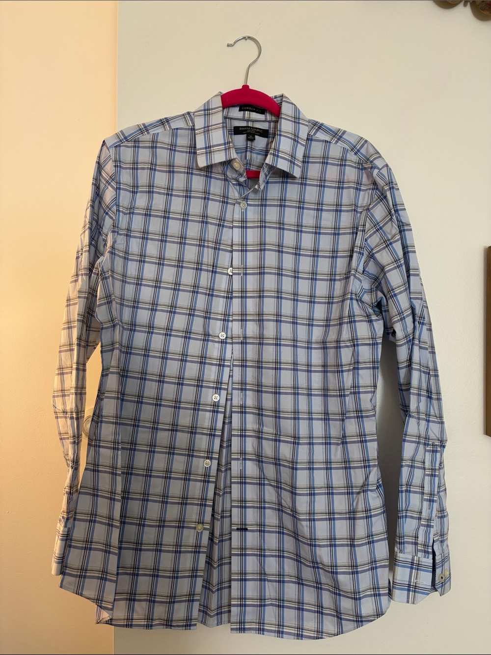Banana Republic Men's Blue and White Plaid Dress Shirt